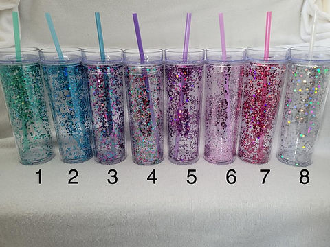 16oz Acrylic glitter skinny tumblers