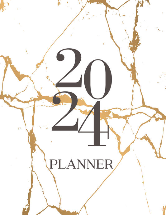 2024 planner - White and Gold marble