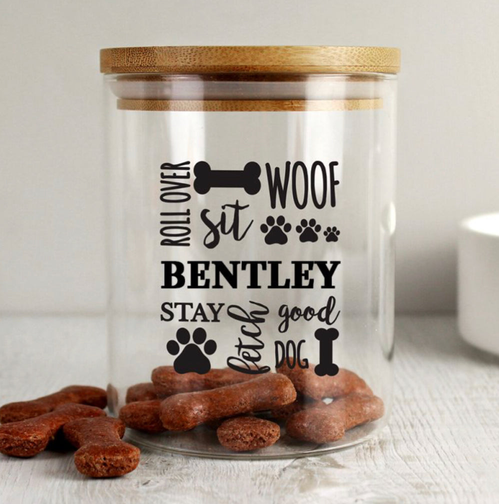 Personalised Glass Dog Treat Jar with Bamboo Lid