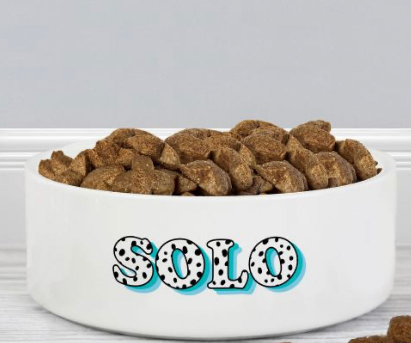 Personalised Blue Spots Name 14cm Medium Pet Bowl