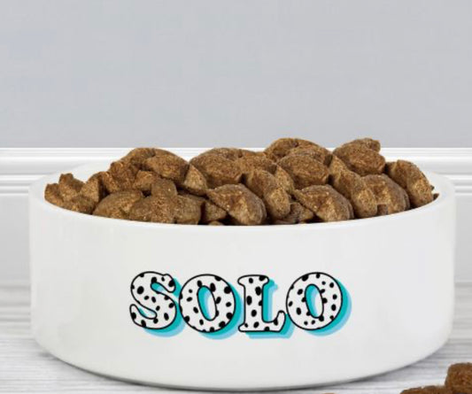 Personalised Blue Spots Name 14cm Medium Pet Bowl