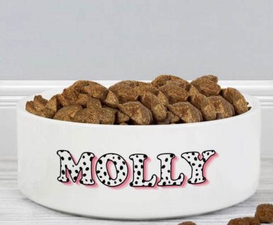 Personalised Pink Spots Name 14cm Medium Pet Bowl