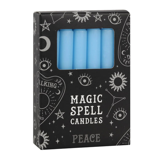 PACK OF 12 LIGHT BLUE 'PEACE' SPELL CANDLES