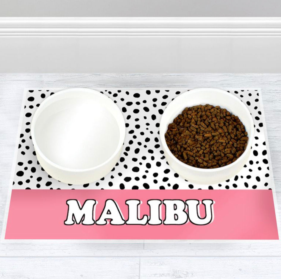 Personalised Pink Spots Dog Pet Bowl Mat