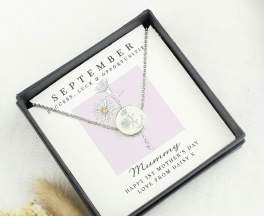 Personalised September Birth Flower Necklace and Box