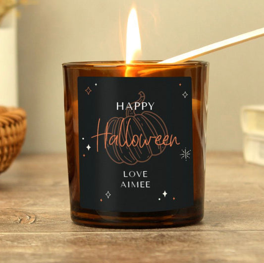 Personalised Pumpkin Amber Glass Candle