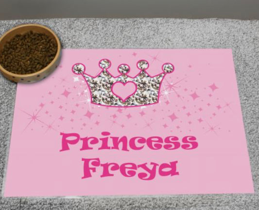 Personalised Pink Princess Pet Bowl Mat