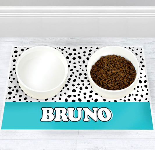 Personalised Blue Spots Dog Pet Bowl Mat