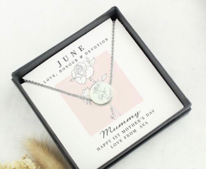 Personalised June Birth Flower Necklace and Box