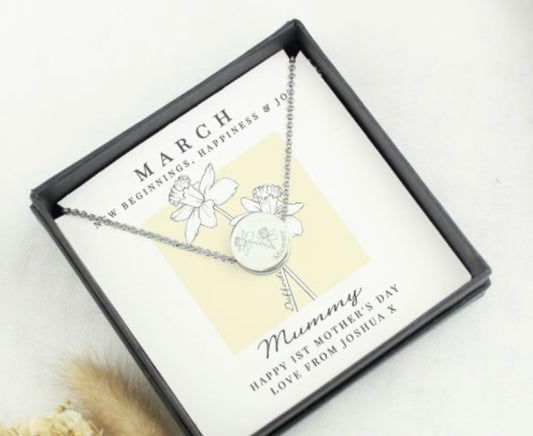 Personalised March Birth Flower Necklace and Box