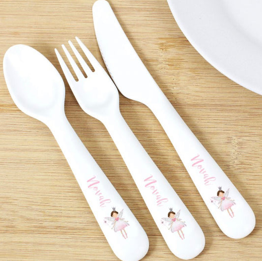 Personalised Fairy Princess 3 Piece Plastic Cutlery Set