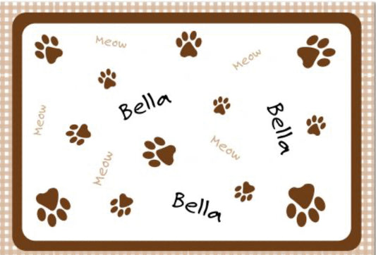 Personalised Brown Gingham Cat Pet Bowl Mat