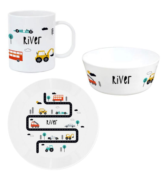 Personalised Little Car Plastic Breakfast Set