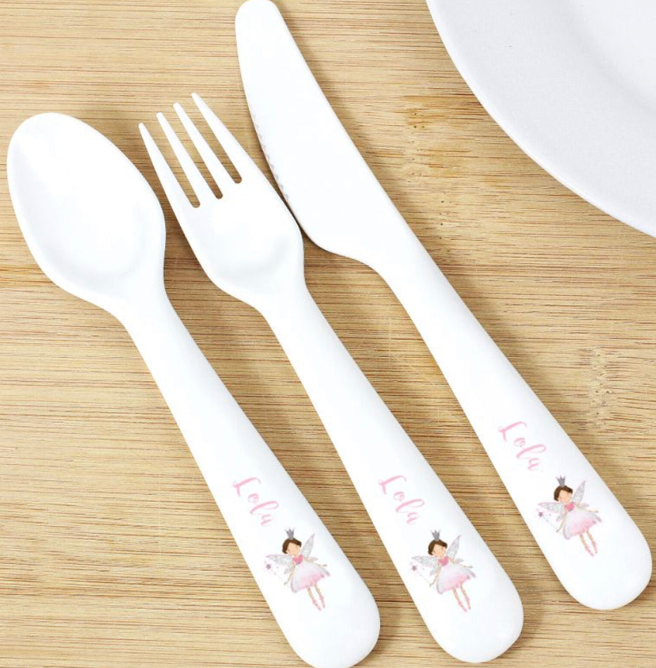 Personalised Fairy Princess 3 Piece Plastic Cutlery Set