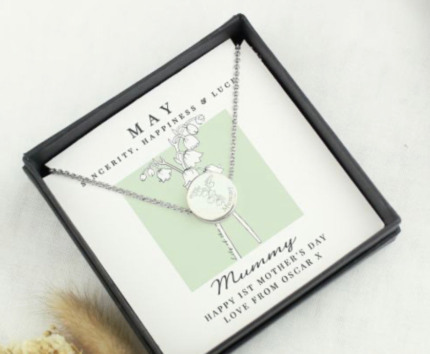 Personalised May Birth Flower Necklace and Box