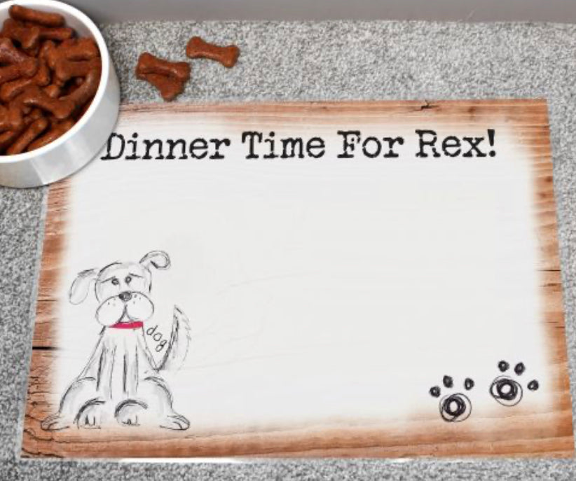 Personalised Scribble Dog Pet Bowl Mat