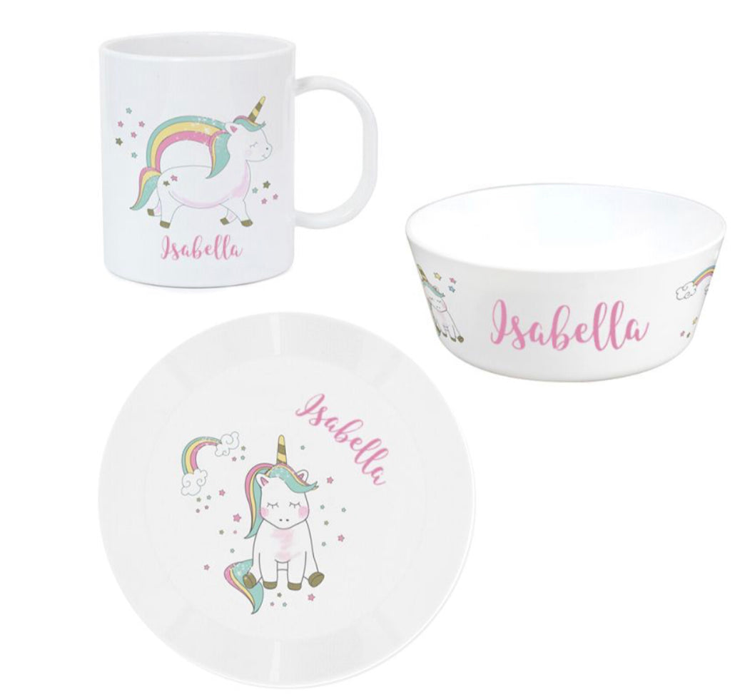 Personalised Unicorn Plastic Breakfast Set