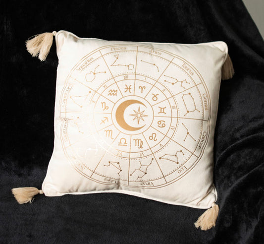 35CM SQUARE OFF WHITE ASTROLOGY WHEEL CUSHION