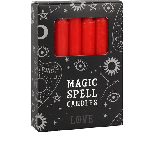 PACK OF 12 RED 'LOVE' SPELL CANDLES