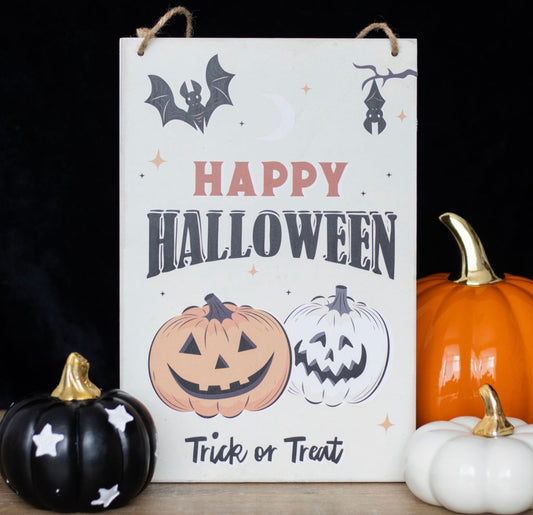 SPOOKY PUMPKIN HAPPY HALLOWEEN HANGING SIGN