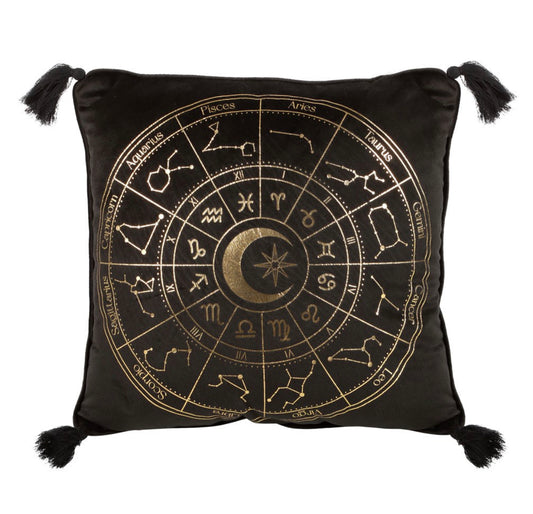 35CM SQUARE BLACK ASTROLOGY WHEEL CUSHION