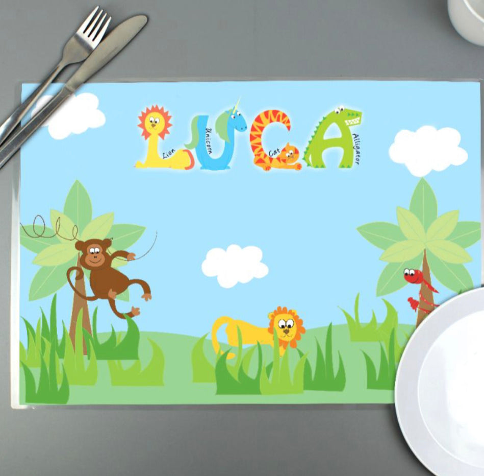 Personalised Blue Animal Alphabet Placemat