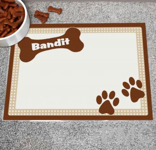 Personalised Brown Dotty Dog Pet Bowl Mat