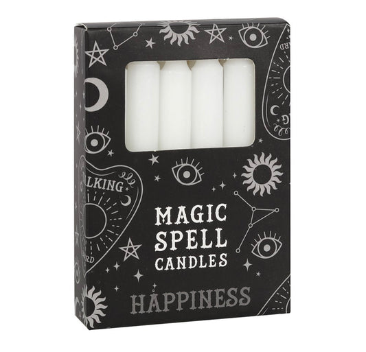 PACK OF 12 WHITE 'HAPPINESS' SPELL CANDLES