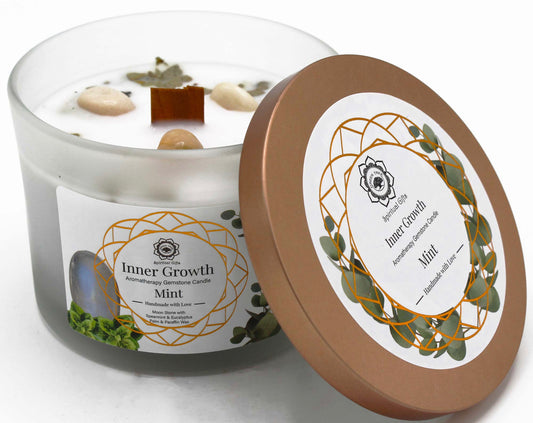 Mint and Moonstone Gemstone Candle - Inner Growth