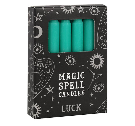 PACK OF 12 GREEN 'LUCK' SPELL CANDLES