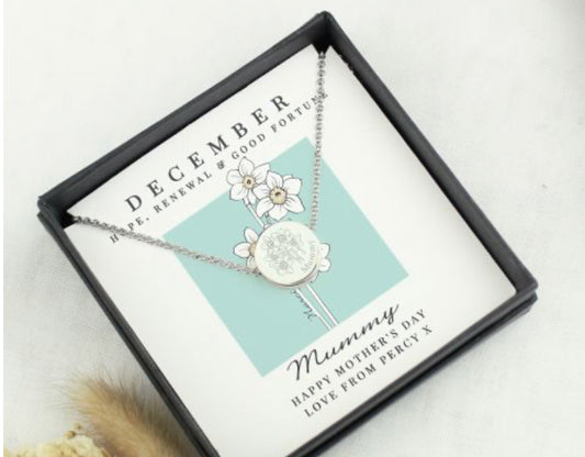 Personalised December Birth Flower Necklace and Box