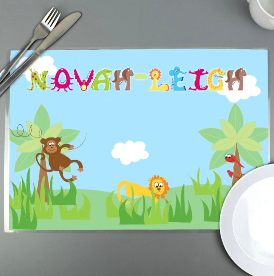 Personalised Blue Animal Alphabet Placemat