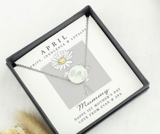 Personalised April Birth Flower Necklace and Box