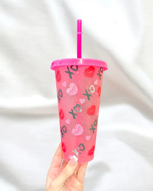 24OZ PINK XO GLITTER CUP