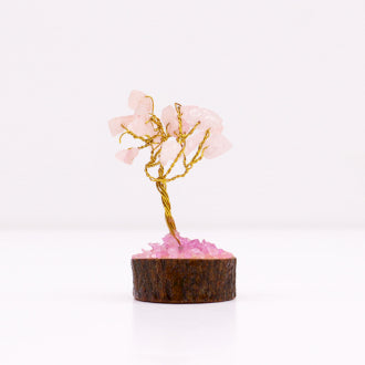 Mini Gemstone Tree On Wood Base - Rose Quartz (15 stones)