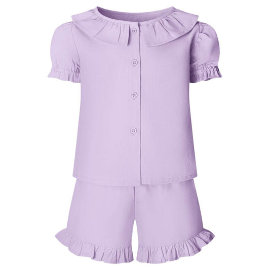 Linen T-Shirt & Short Frill Set in Pastel Purple