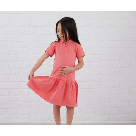 Girls Polo Dress in Deep Coral