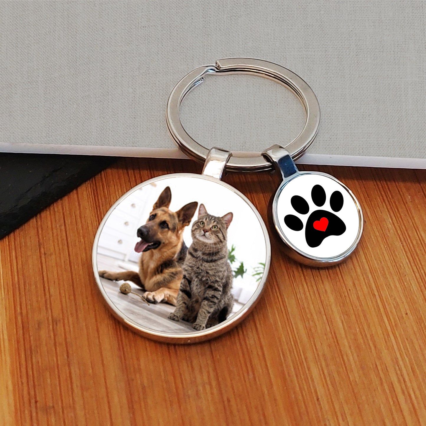 Pawprint Charm Photo Upload Key Ring