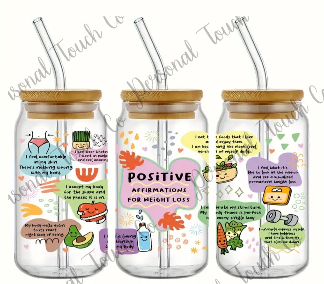 Positive affirmations for weight loss glass cup